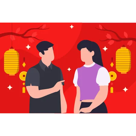 Boy and girl talking about new year  Illustration