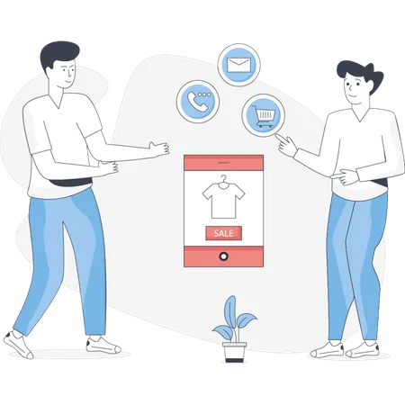 Boy and girl  talking about sales representative  Illustration