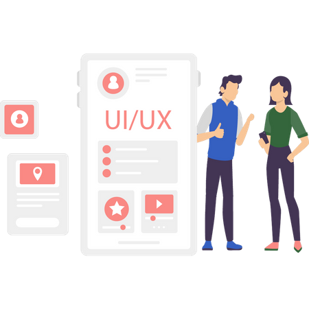 Boy and girl talking about ui ux design  Illustration