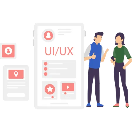 Boy and girl talking about ui ux design  Illustration