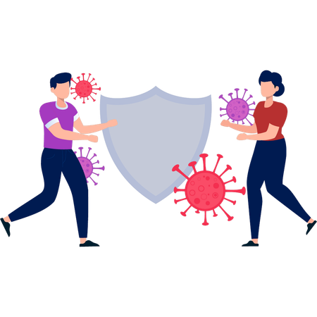 Boy and girl talking about virus protection  Illustration