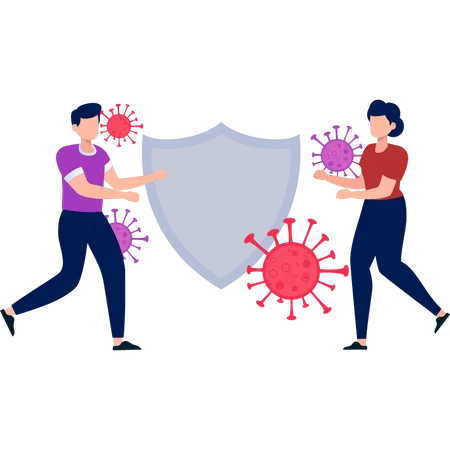 Boy and girl talking about virus protection  Illustration