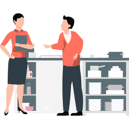 Boy and girl talking at workplace  Illustration