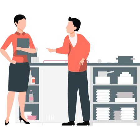Boy And Girl Talking At Workplace Illustration