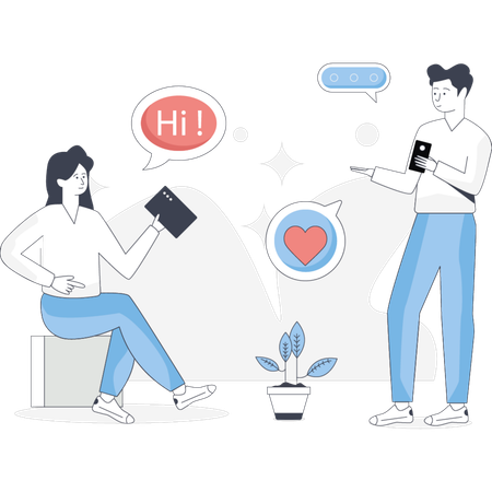 Boy and girl  talking in social media  Illustration