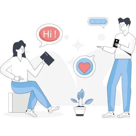 Boy and girl  talking in social media  Illustration