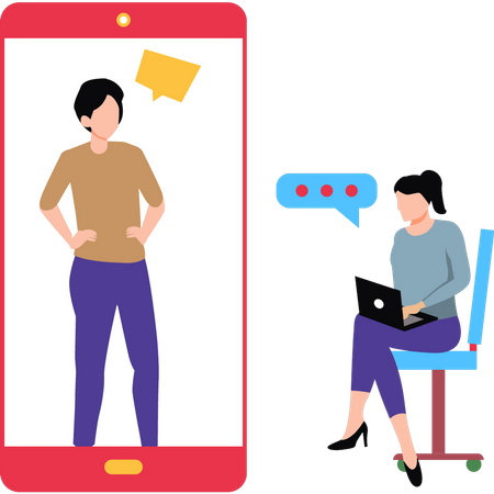 Boy and girl talking on mobile  Illustration