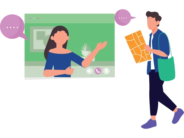 Boy and girl talking on video call  Illustration