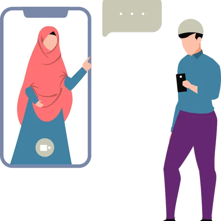 Boy And Girl Talking On Video Calling イラスト