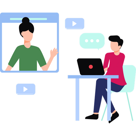 Boy and girl talking online on video call  Illustration