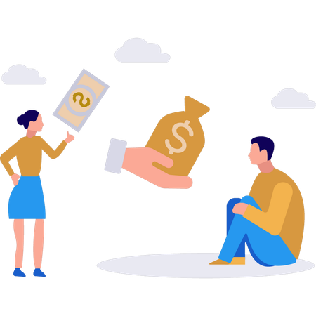 Boy and girl thinking about money  Illustration
