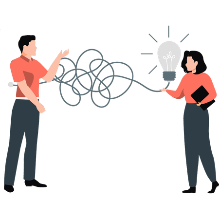 Boy and girl thinking business ideas  Illustration