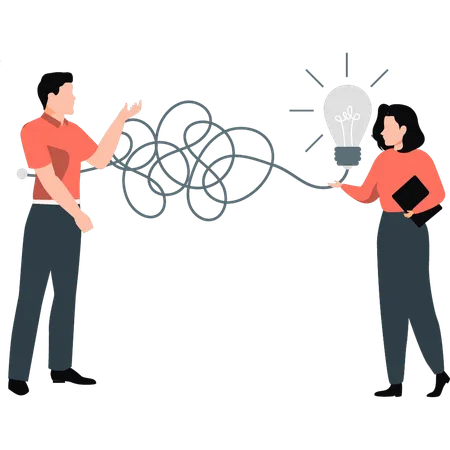 Boy and girl thinking business ideas  Illustration