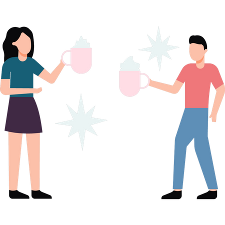Boy and girl toasting smoothies  イラスト