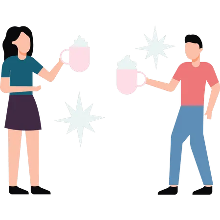 Boy and girl toasting smoothies  イラスト