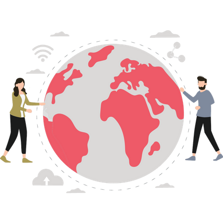 Boy and girl using global network  Illustration