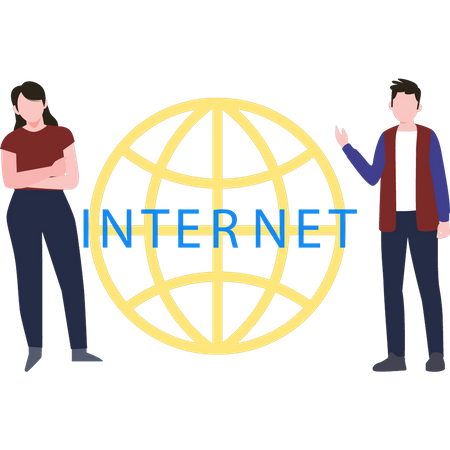 Boy and girl using internet  Illustration
