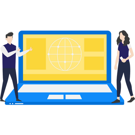 Boy and girl using internet on laptop  Illustration
