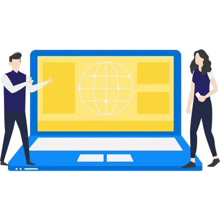 Boy and girl using internet on laptop  Illustration