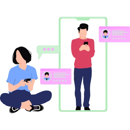Boy And Girl Are Using Mobile Phones Illustration