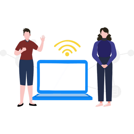 Boy and girl using Wi-Fi  Illustration