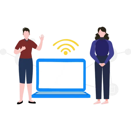 Boy And Girl Using Wi Fi Illustration