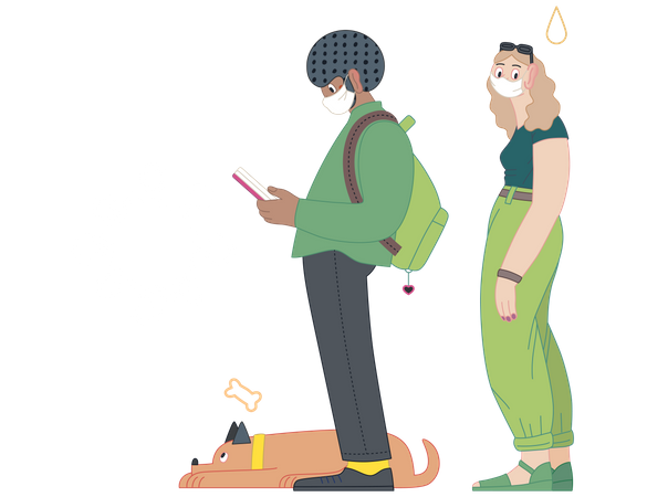 Boy and girl waiting in queue during covid  Illustration