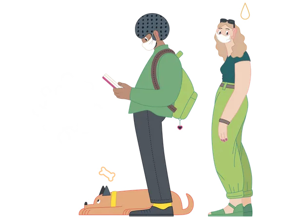 Boy and girl waiting in queue during covid  Illustration