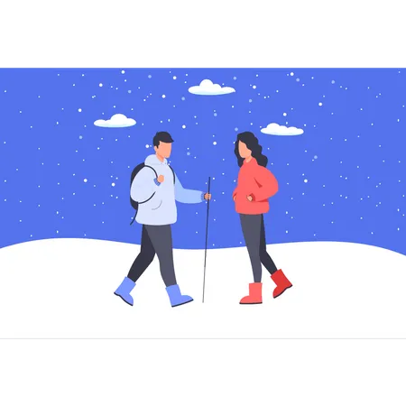 A Boy And A Girl Are Walking Illustration