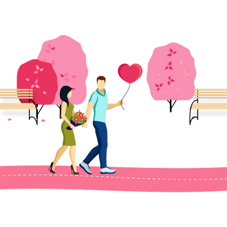 Boy and girl walking together Illustration