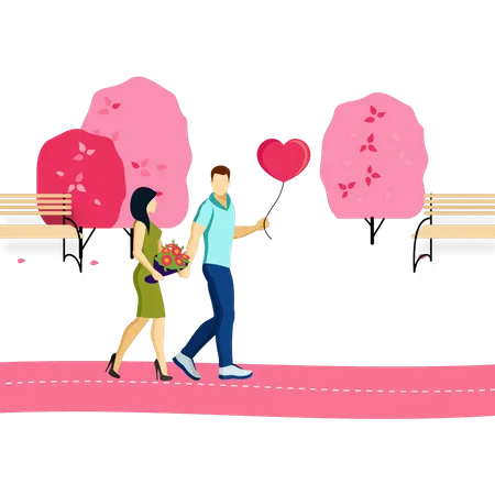 Boy and girl walking together Illustration