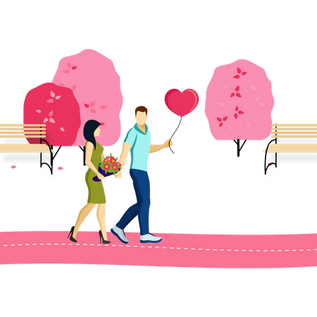 Boy and girl walking together  Illustration