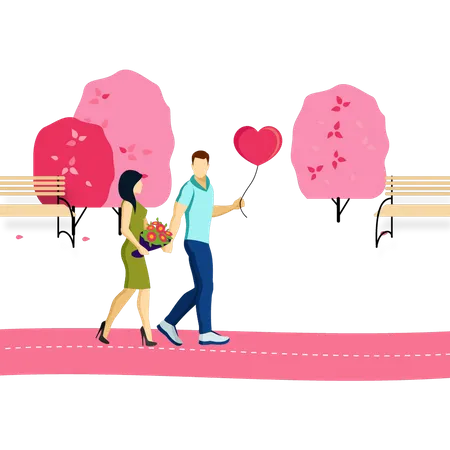 Boy and girl walking together  Illustration