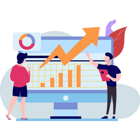 Boy and girl watching graph progress  Illustration