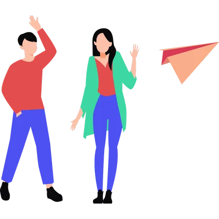 Boy and girl waving hands  Illustration