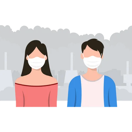 Boy and girl wearing face masks  Illustration