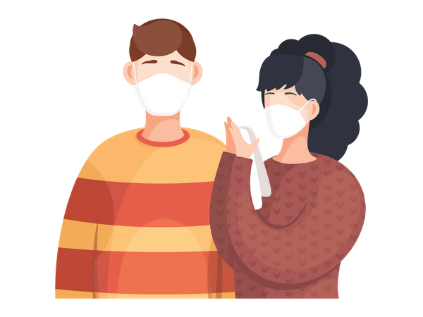 Boy and girl wearing facemask  Illustration