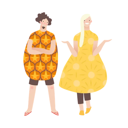 Boy and girl wearing fancy fruit dress Illustration