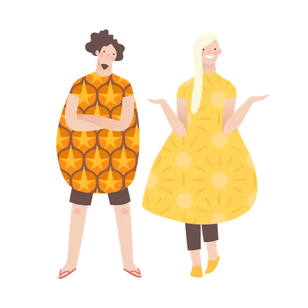 Boy and girl wearing fancy fruit dress  Illustration