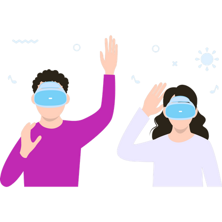 Boy and girl wearing VR glasses  Illustration