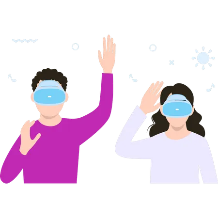 Boy and girl wearing VR glasses  Illustration