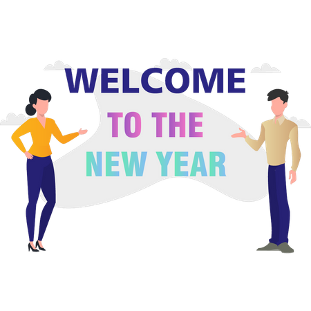 Boy and girl welcome the new year Illustration