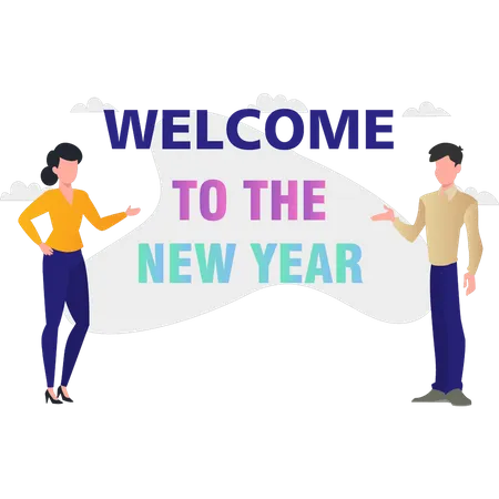 Boy and girl welcome the new year Illustration