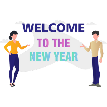 Boy and girl welcome the new year  Illustration