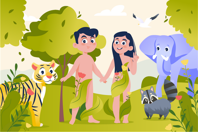 Boy and girl with animals  Illustration