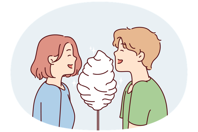 Boy and girl with cotton candy  Illustration
