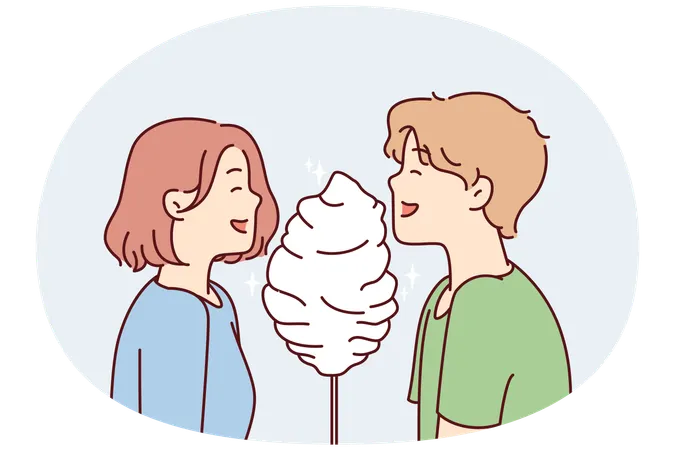 Boy and girl with cotton candy  Illustration