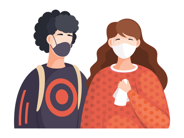Boy and girl with facemask Illustration