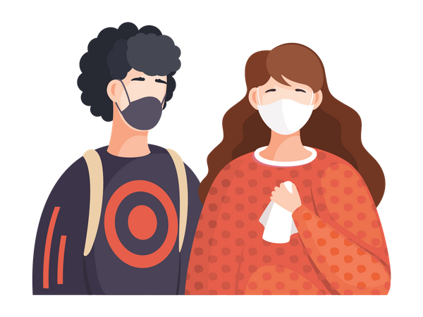 Boy and girl with facemask  Illustration