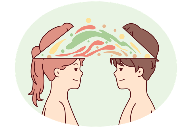 Boy and girl with splashes of paint near heads  Illustration